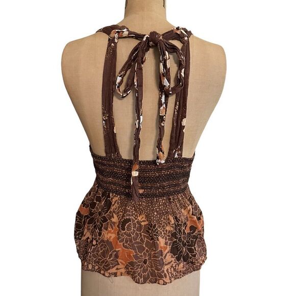 Free People Brinkley Smocked Floral Cocoa Combo Tank Top - Picture 4 of 9